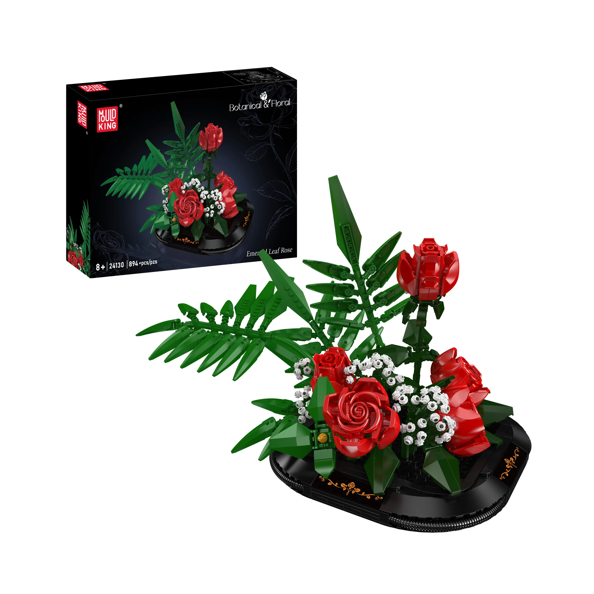 Mould King 24130 Red Rose & Baby's Breath Bouquet Building Set | 894 Pcs